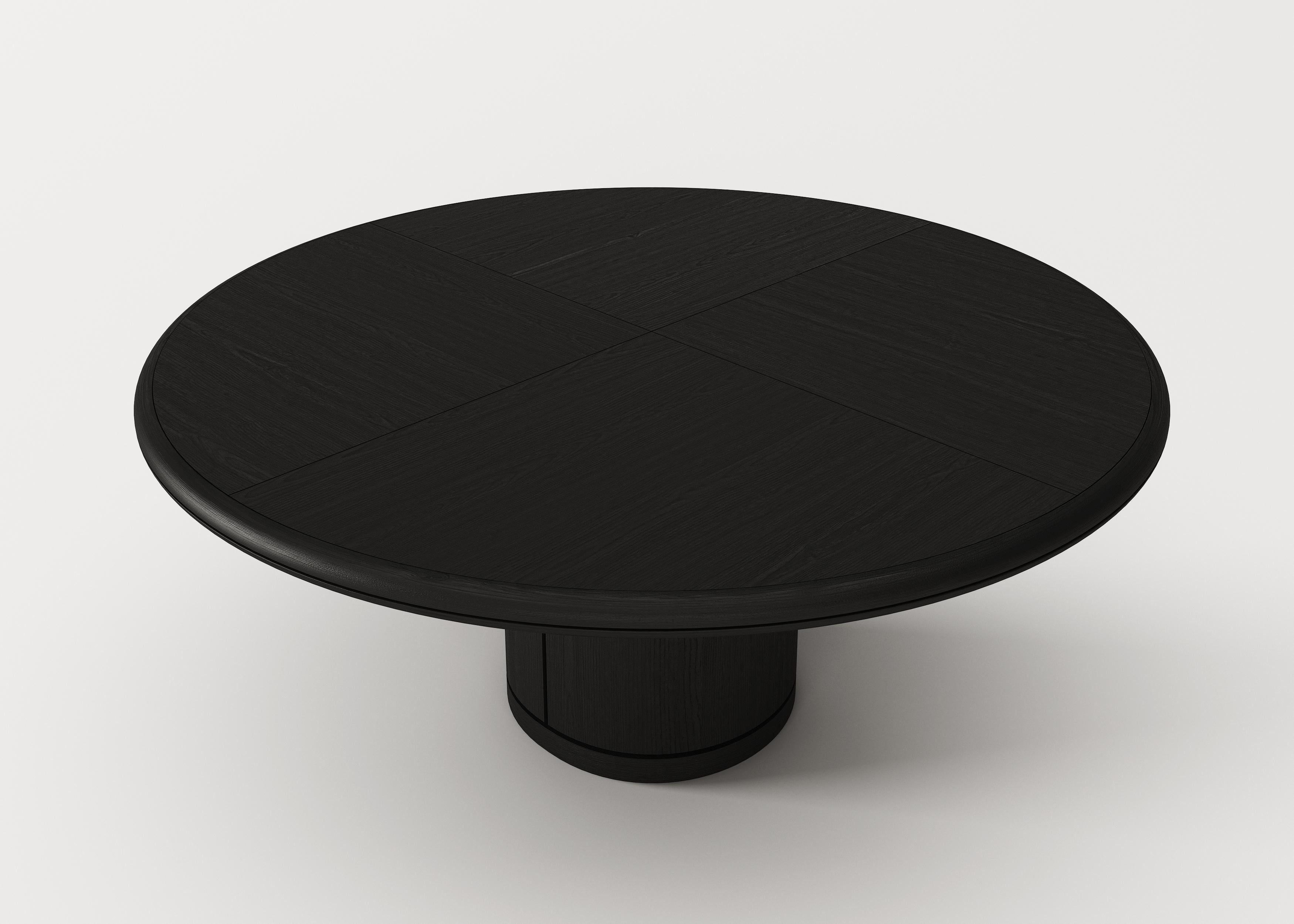 Moon black round table signed by Buket Hos¸can Bazman
Dimensions: Ø 160 x 75 cm
Material: Sandblasted blackened oak dining table

Available in custom sizing and finishes.

Buket Hoscan Bazman was born in Izmir, Turkey, in 1989. Graduated at