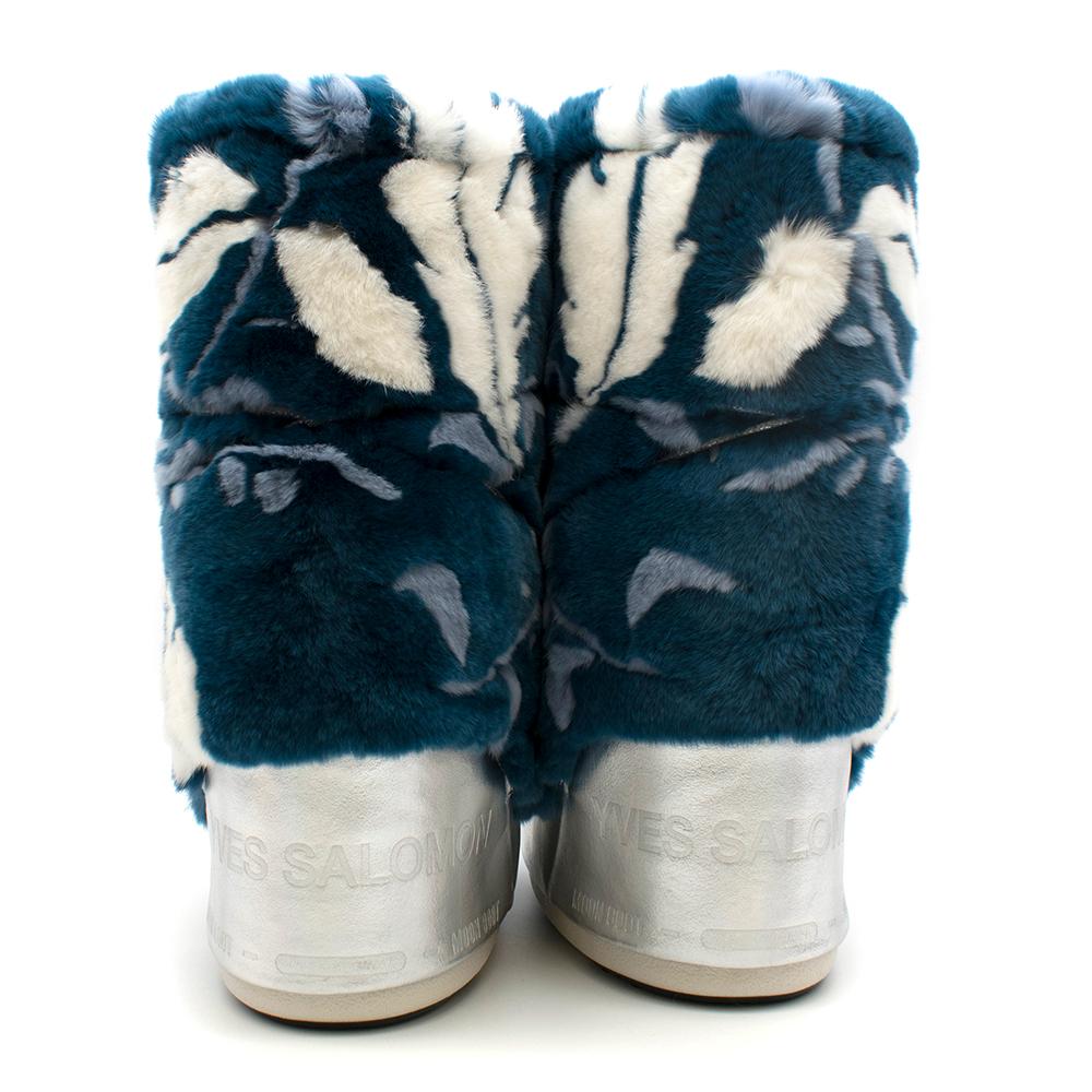 Moon Boot x Yves Salomon Blue Rabbit Fur Boots 39-41 For Sale at 1stDibs
