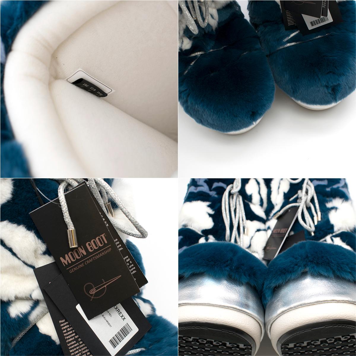 Black Moon Boot x Yves Salomon Blue Rabbit Fur Boots 39-41	 For Sale
