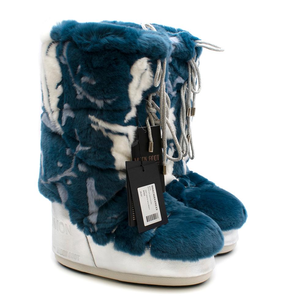 Women's Moon Boot x Yves Salomon Blue Rabbit Fur Boots 39-41	 For Sale