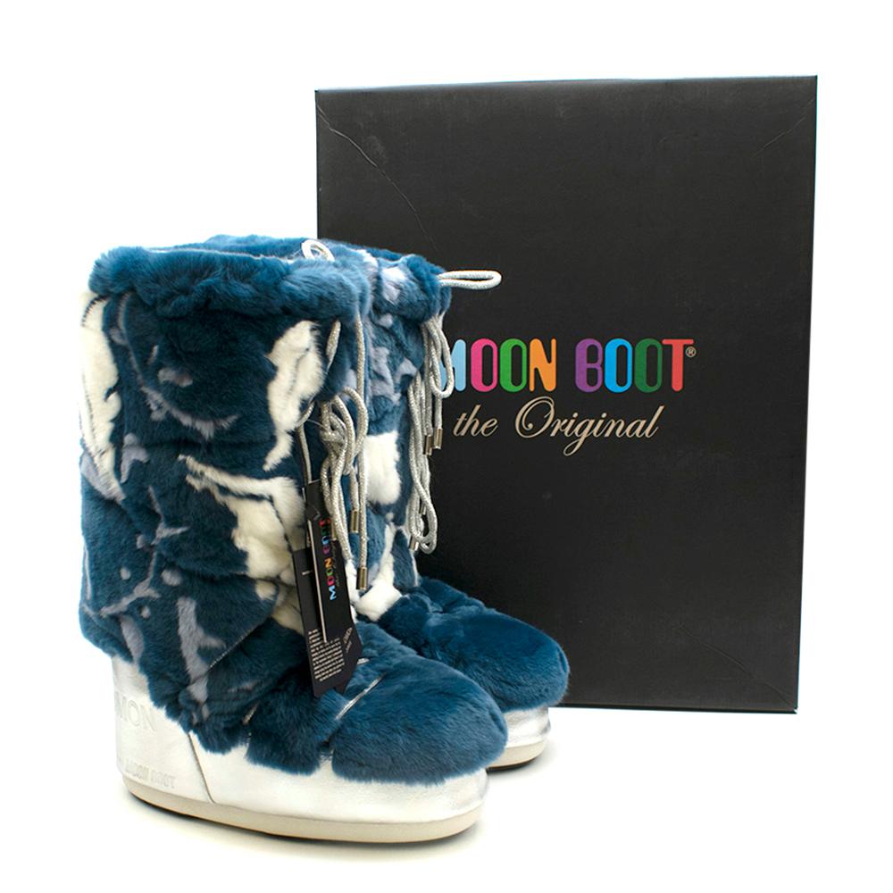 Moon Boot x Yves Salomon Blue Rabbit Fur Boots 39-41	 For Sale 1