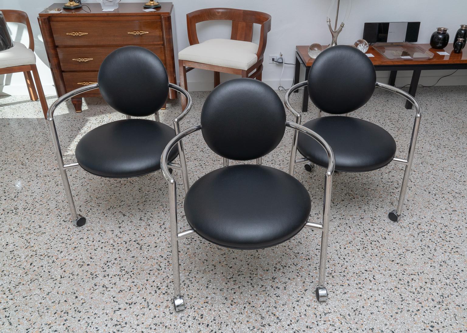  Black Leather and Chrome Arm Chair 1