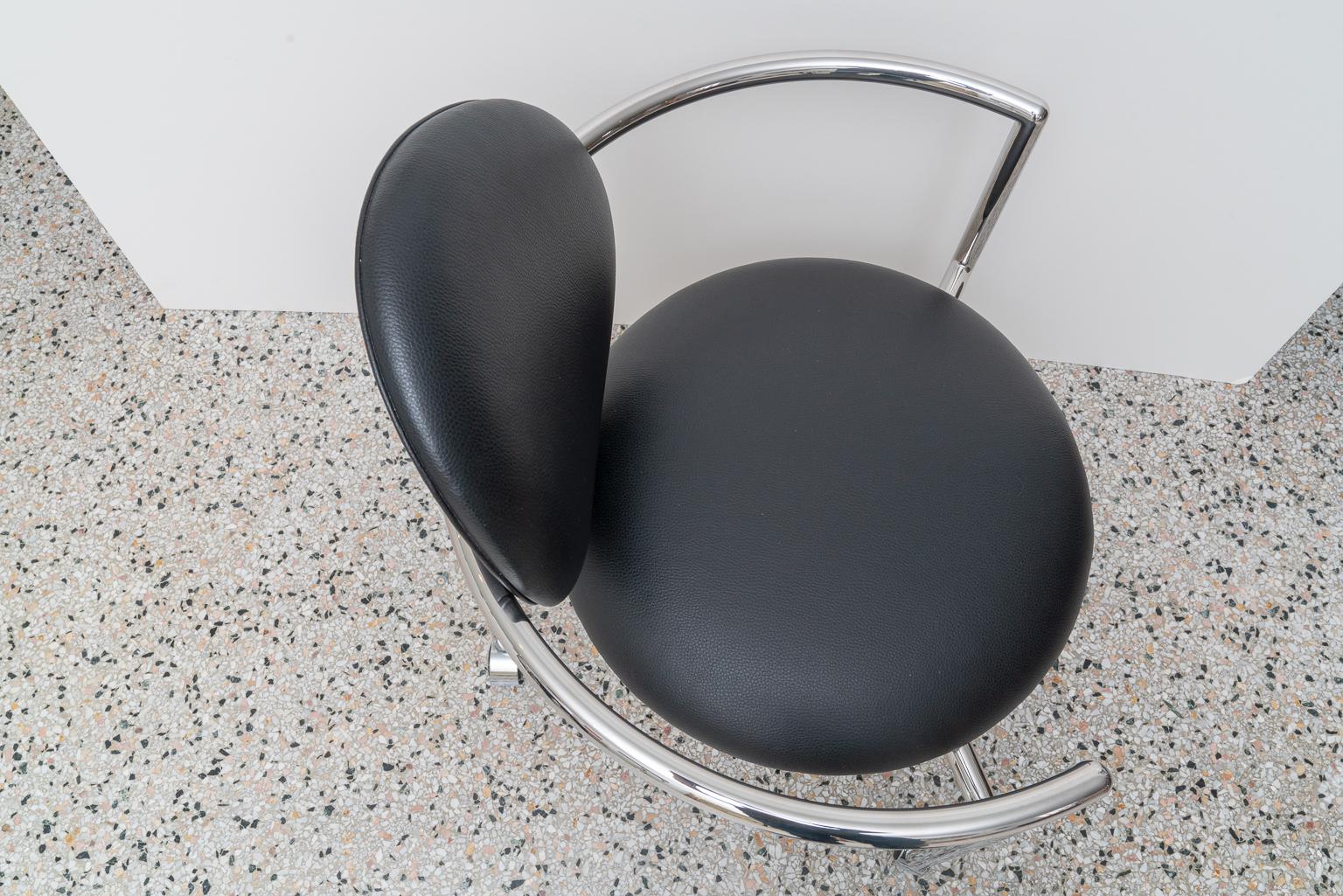 American  Black Leather and Chrome Arm Chair