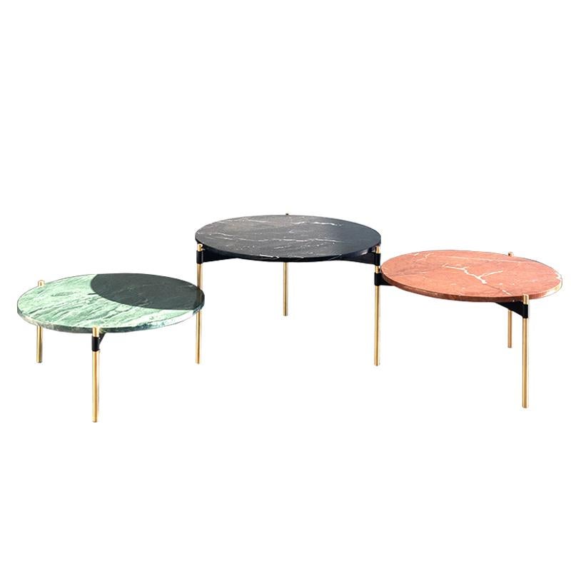 Moon coffee table, Marble by Ries
Dimensions: D70 x H32, 40, 47.5 cm 
Materials: Solid bronze, round and rectangular steel tube, marble
Matte powder coated painting (finishings)

Also available: different number and diameters of tops &