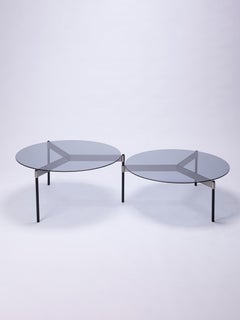 MOON Contemporary Round Coffee Table with Glass Tops and Steel Legs by Ries