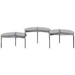 MOON Contemporary Round Coffee Table with Glass Tops and Steel Legs by Ries
