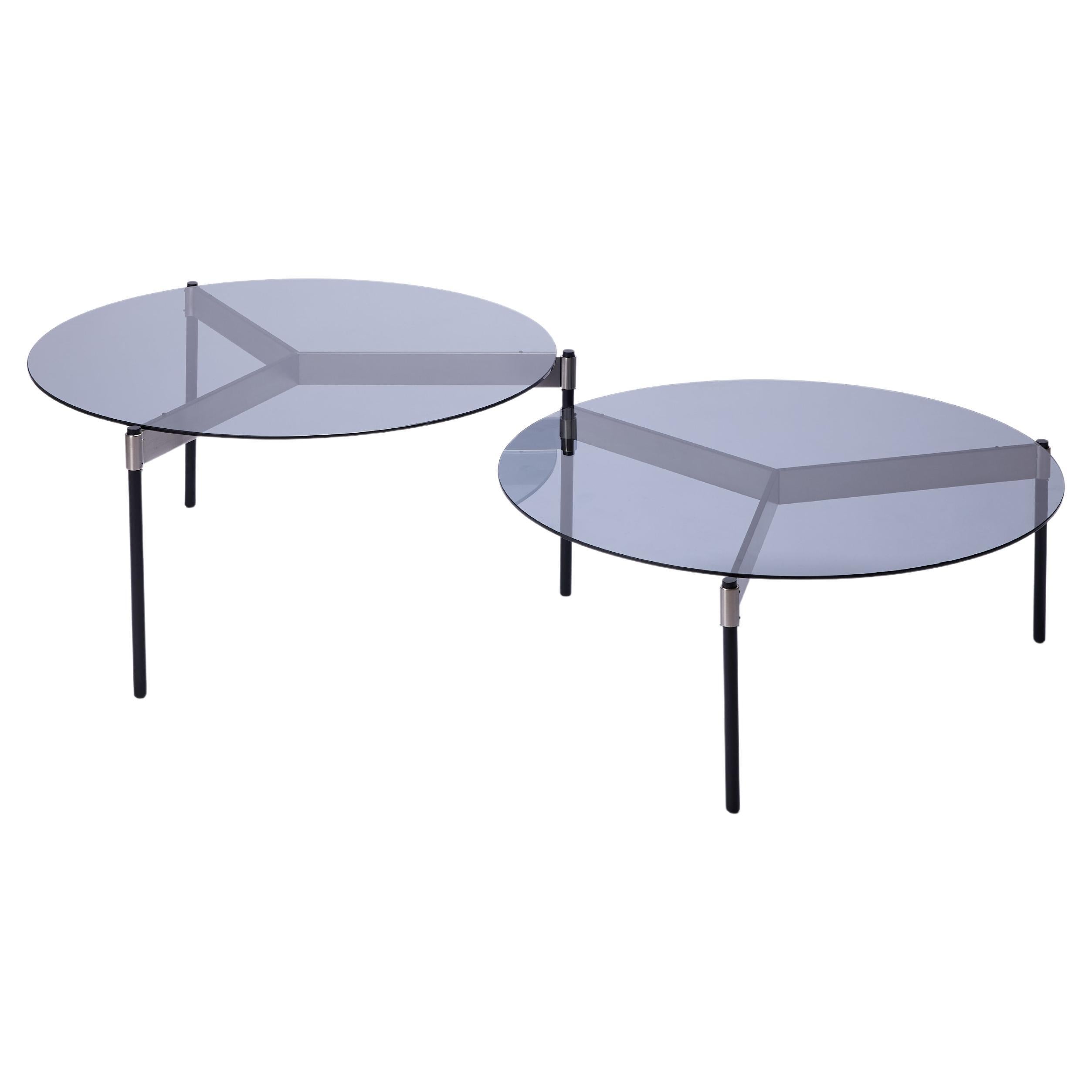 MOON Contemporary Round Coffee Table with Glass Tops and Steel Legs by Ries For Sale