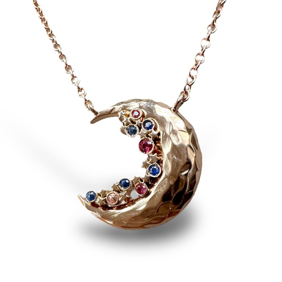 Moon Crescent Sapphire Constellation Necklace in 14K Yellow Gold 4