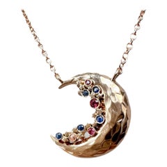 Moon Crescent Sapphire Constellation Necklace in 14K Yellow Gold
