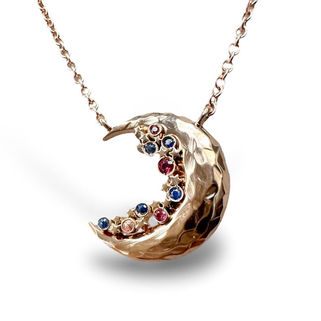 Moon Crescent Sapphire Constellation Necklace in 14K Yellow Gold
