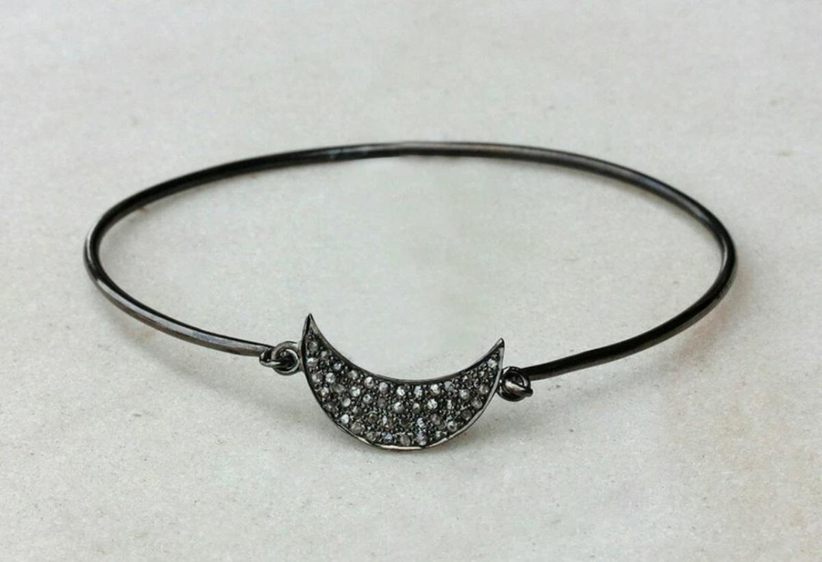 Art Déco Moon Dainty Bracelet Pave Diamond Bracciale in argento 925 Diamante Regalo d'anniversario in vendita