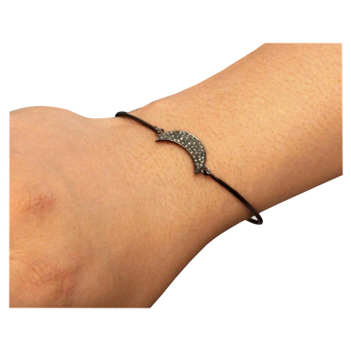Luna Delicada Pulsera Pave Diamante 925 Plata Pulsera de Diamantes Regalo de Aniversario