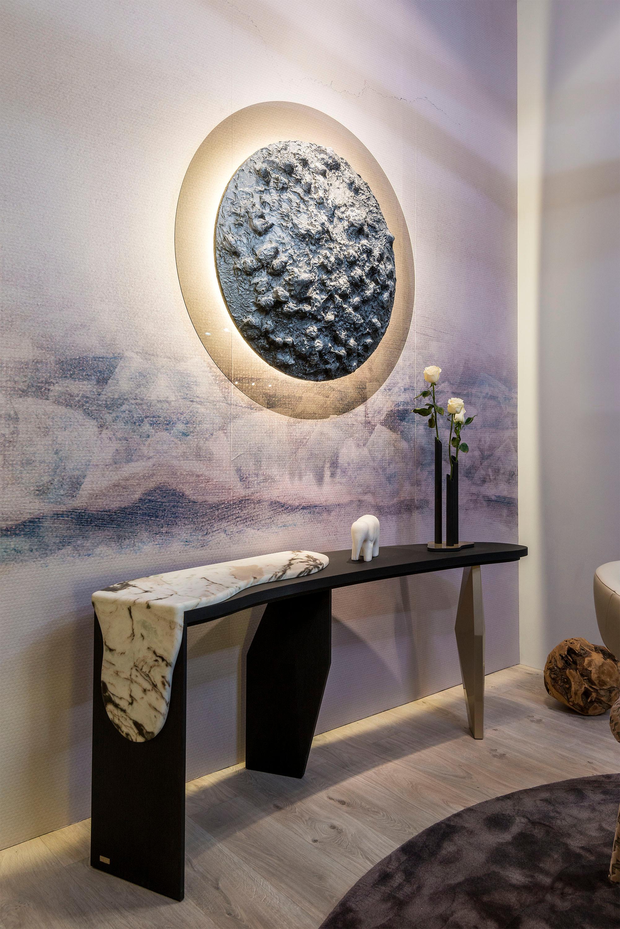 Mid-Century Modern Moon Wall Art Sculpture Piece, Light, Handmade by Greenapple In New Condition For Sale In Lisboa, PT