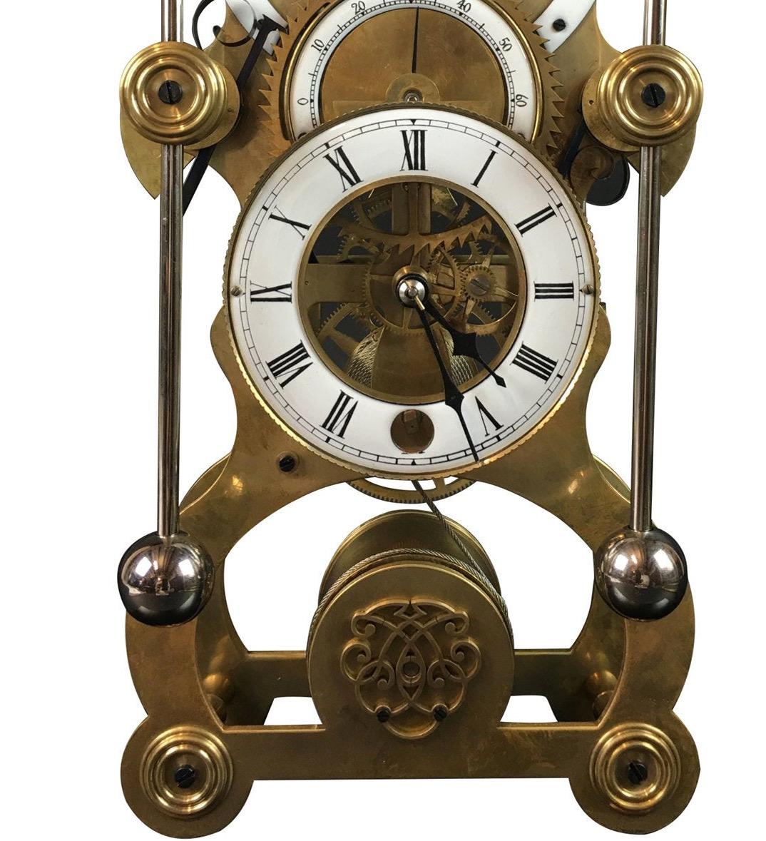 Mid-Century Modern Moon Dial Grasshopper Clock Brass Skeleton Clock, John Harrison Sinclair Harding