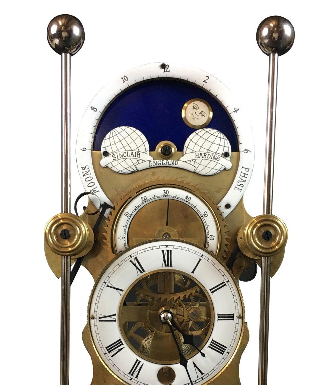 Moon Dial Grasshopper Clock Brass Skeleton Clock, John Harrison Sinclair Harding In Good Condition In Hamburg, HH