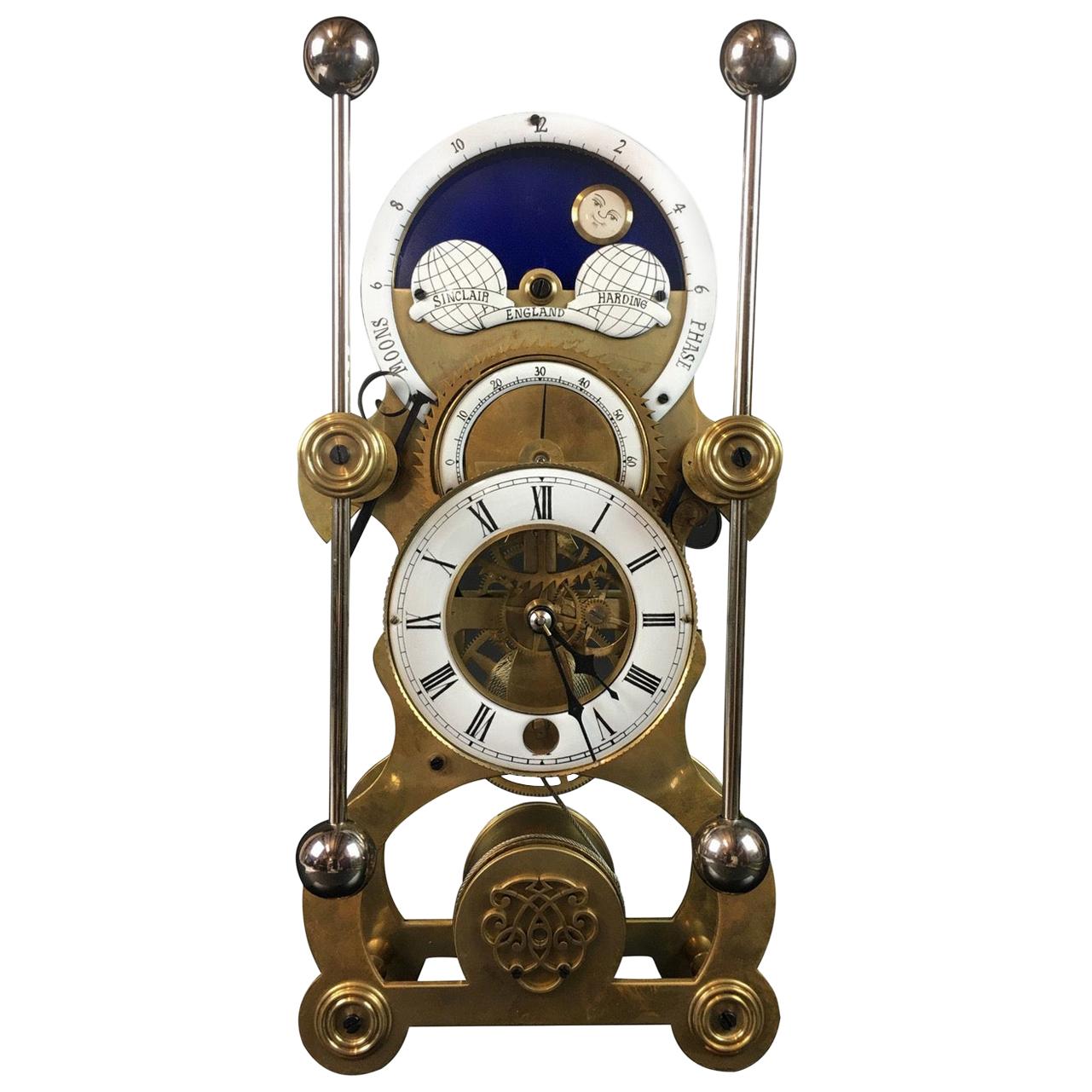 Moon Dial Grasshopper Clock Brass Skeleton Clock, John Harrison Sinclair Harding