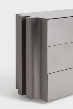 Moon Dresser in hardwood & stainless steel with leather inserts by Matteo Cibic