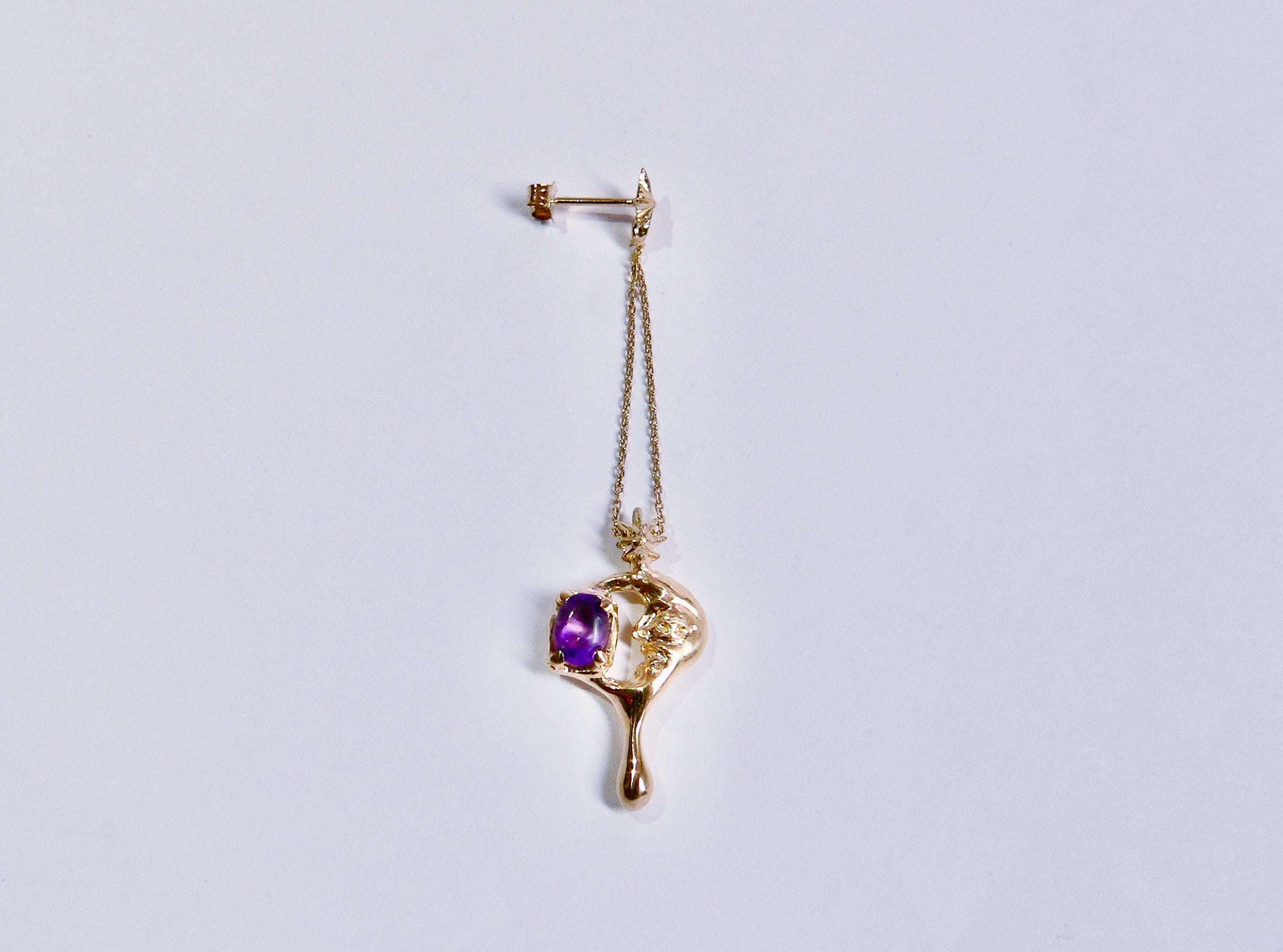 Moon drop Single Earring with Amethyst, Gold-Plated Sterling Silver In New Condition For Sale In Tokyo, JP