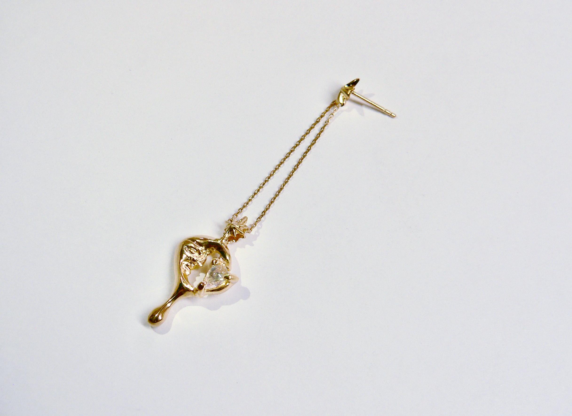 Artist Moon drop Single Earring with Moonstone, Gold-Plated Sterling Silver For Sale