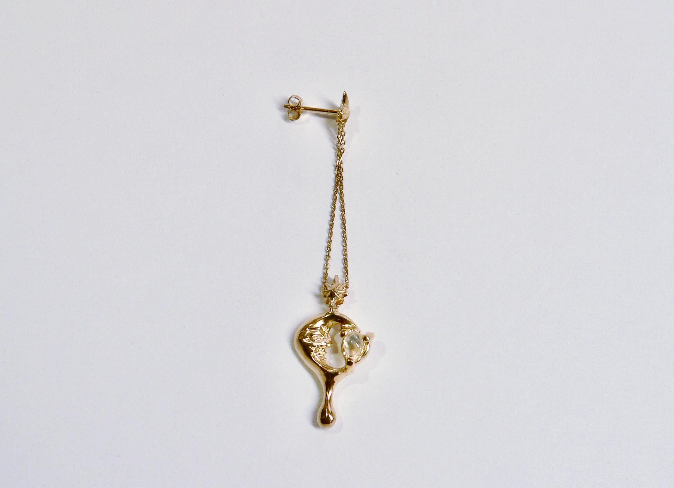 Moon drop Single Earring with Moonstone, Gold-Plated Sterling Silver In New Condition For Sale In Tokyo, JP