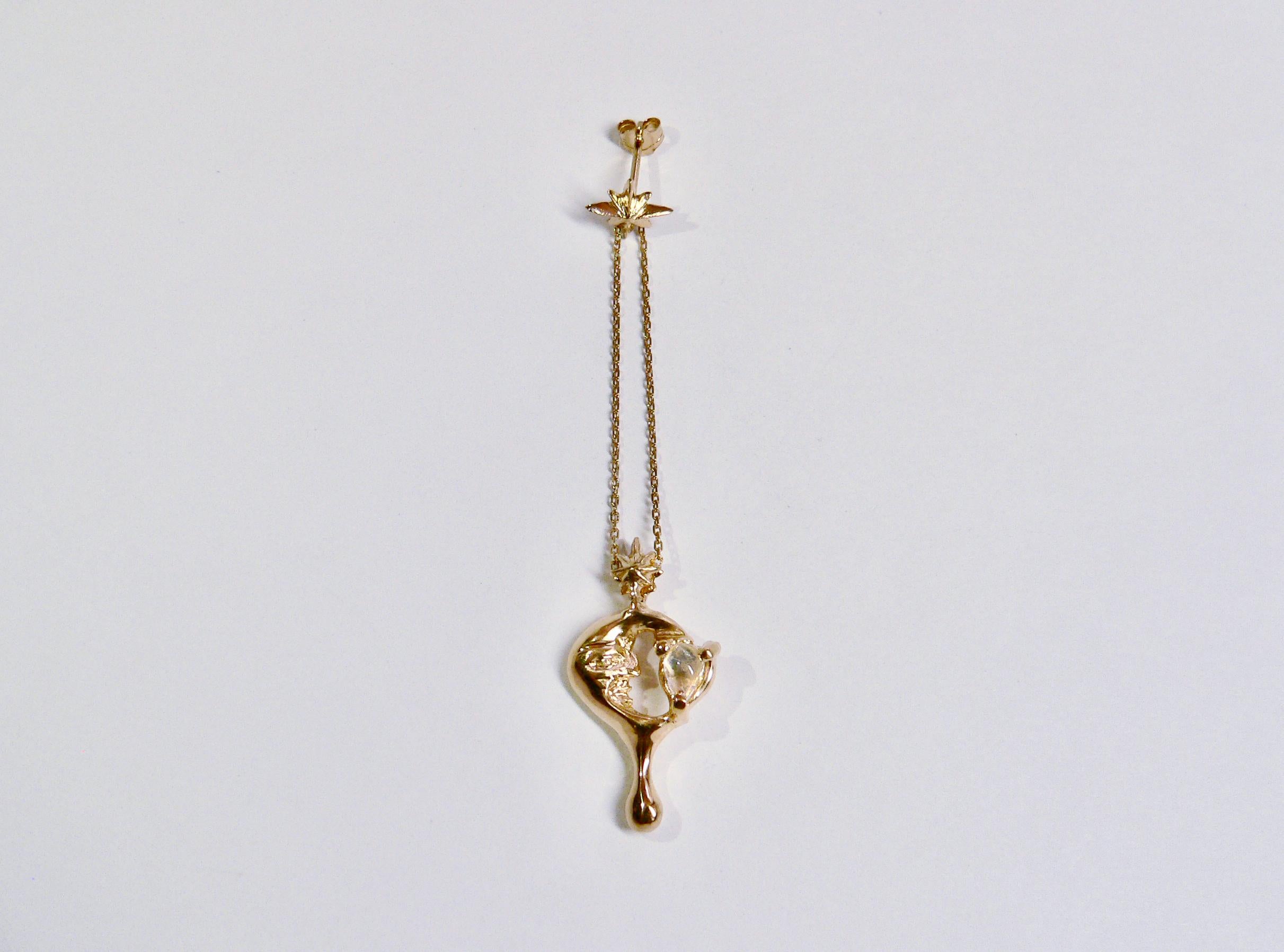 Mondtropfen-Ohrring mit Mondstein und Mondstein, vergoldetes Sterlingsilber für Damen oder Herren im Angebot