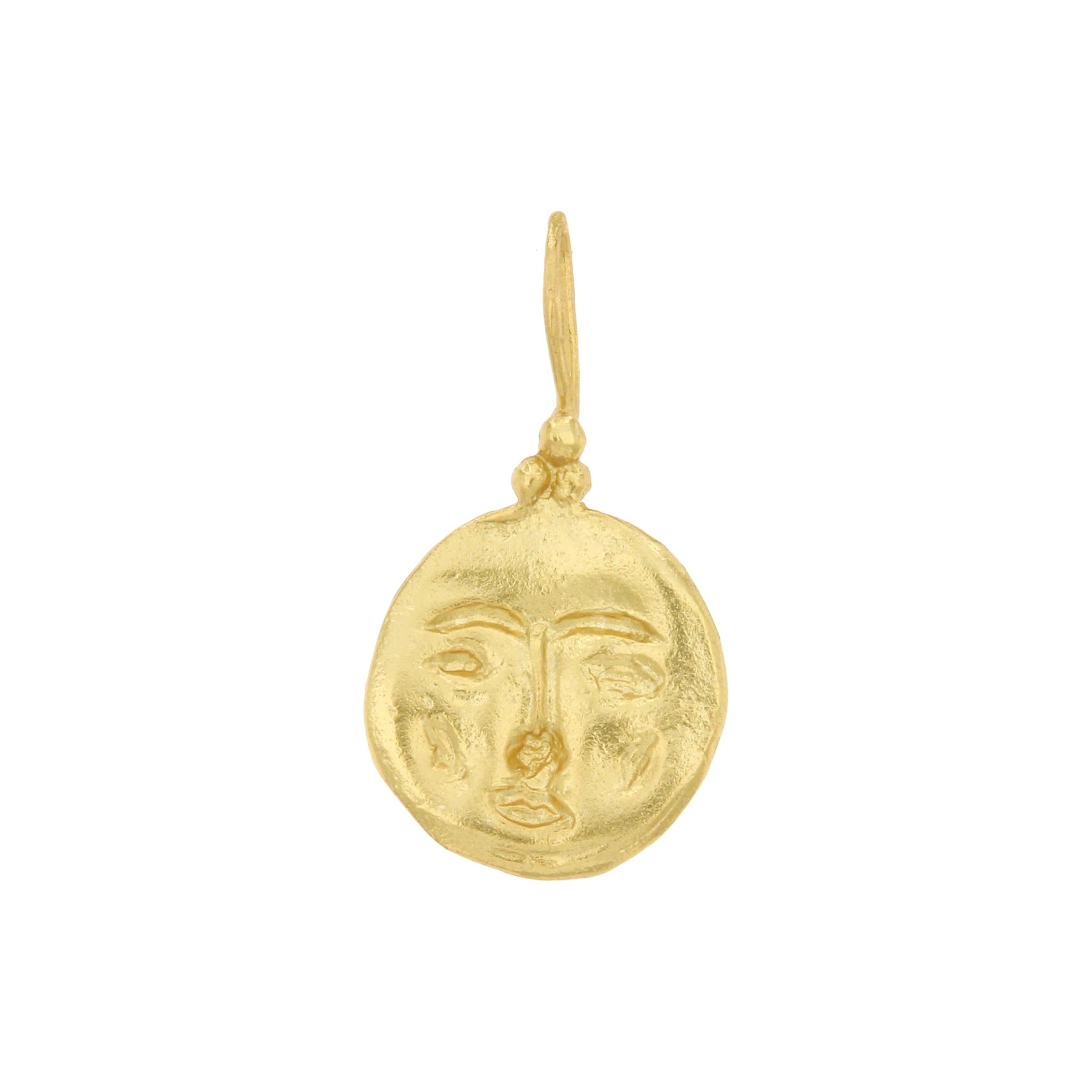 Moon Face Pendant, 18 Karat Yellow Gold For Sale