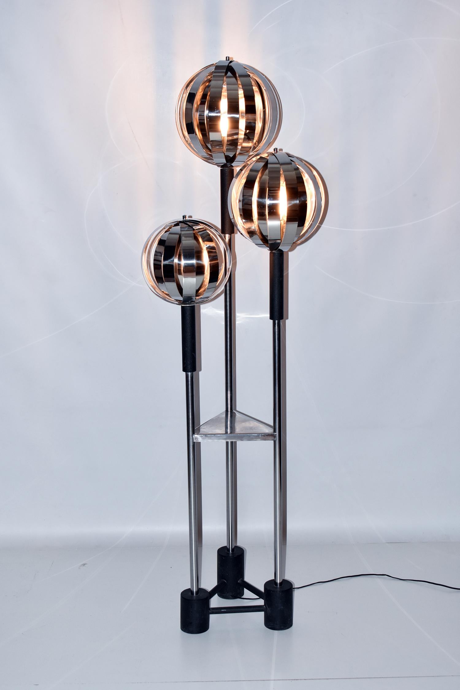 Mid-Century Modern Chrome floor lamp, with three moon shades, spanish lamp For Sale