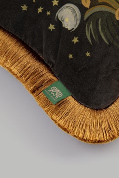 MOON GARDEN Velvet Medium Fringed Cushion - Midnight