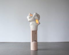 Moon Howler Organic Carved Wood Floor Lamp Light Sculpture