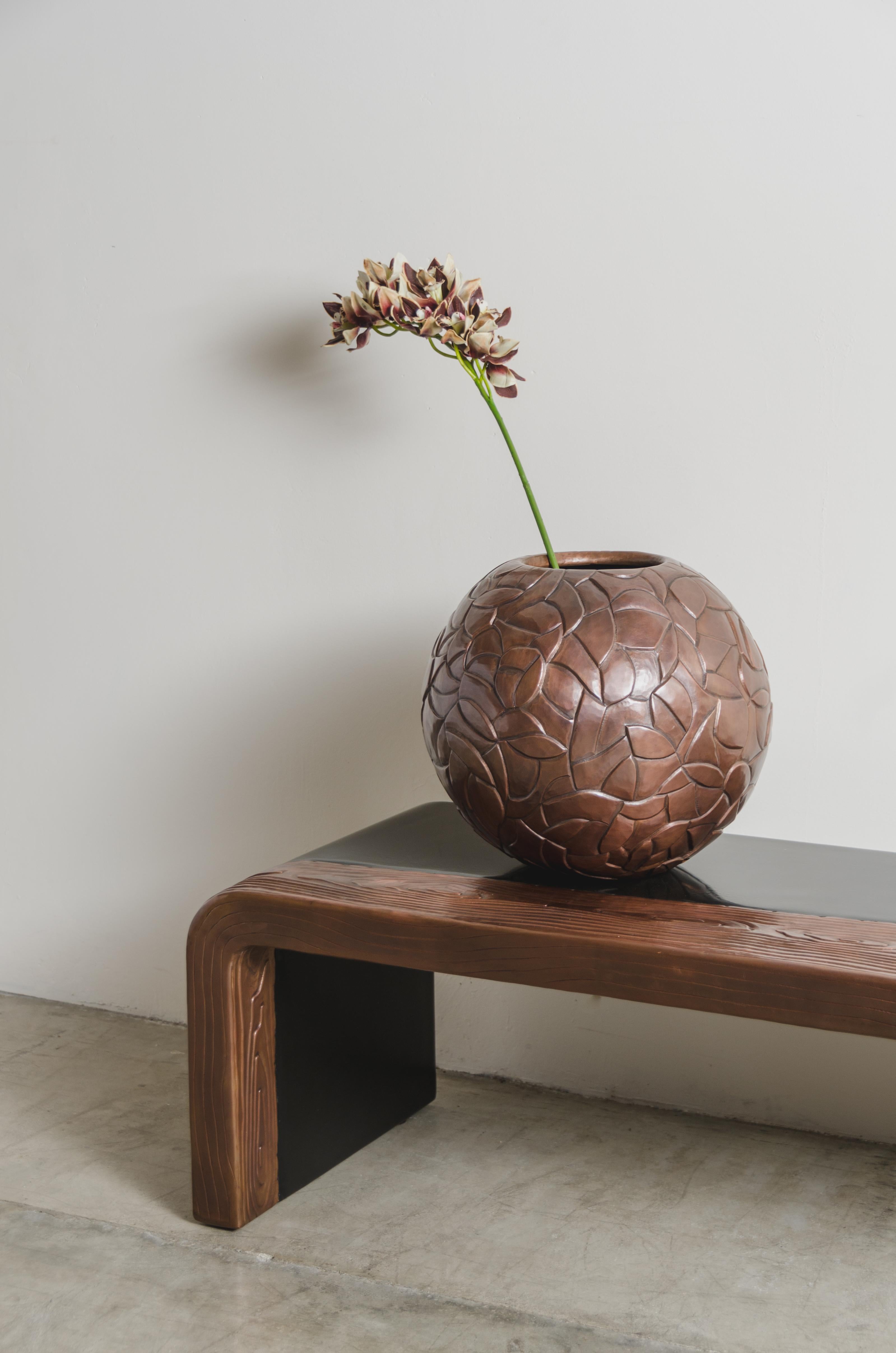 Repoussé Moon Jar w/ Chuan Design - Antique Copper by Robert Kuo, Limited Edition For Sale