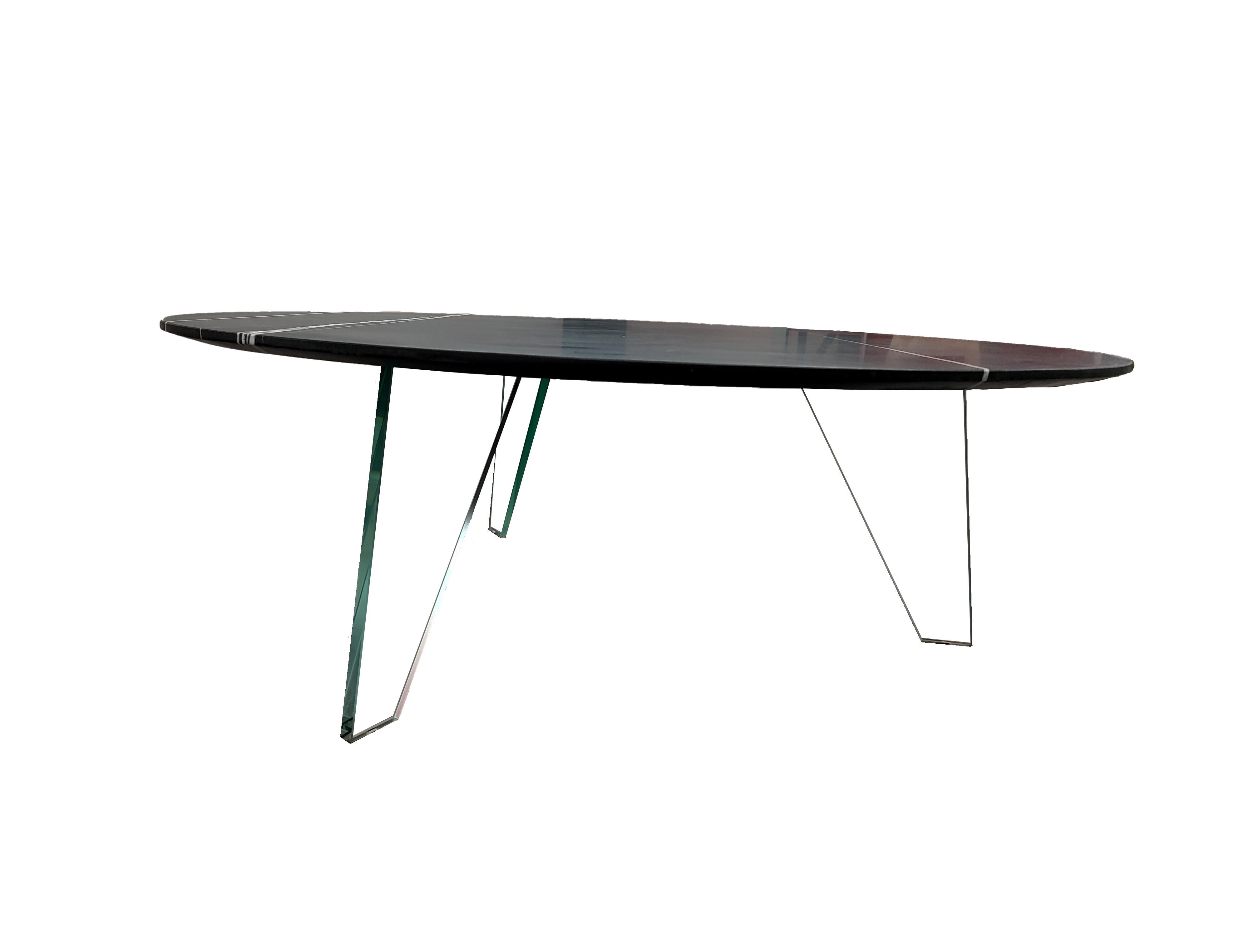 Moderne Moon Marble Black Bamboo Coffee Table Meddel One-of-a-Kind Luxury Masterpiece en vente