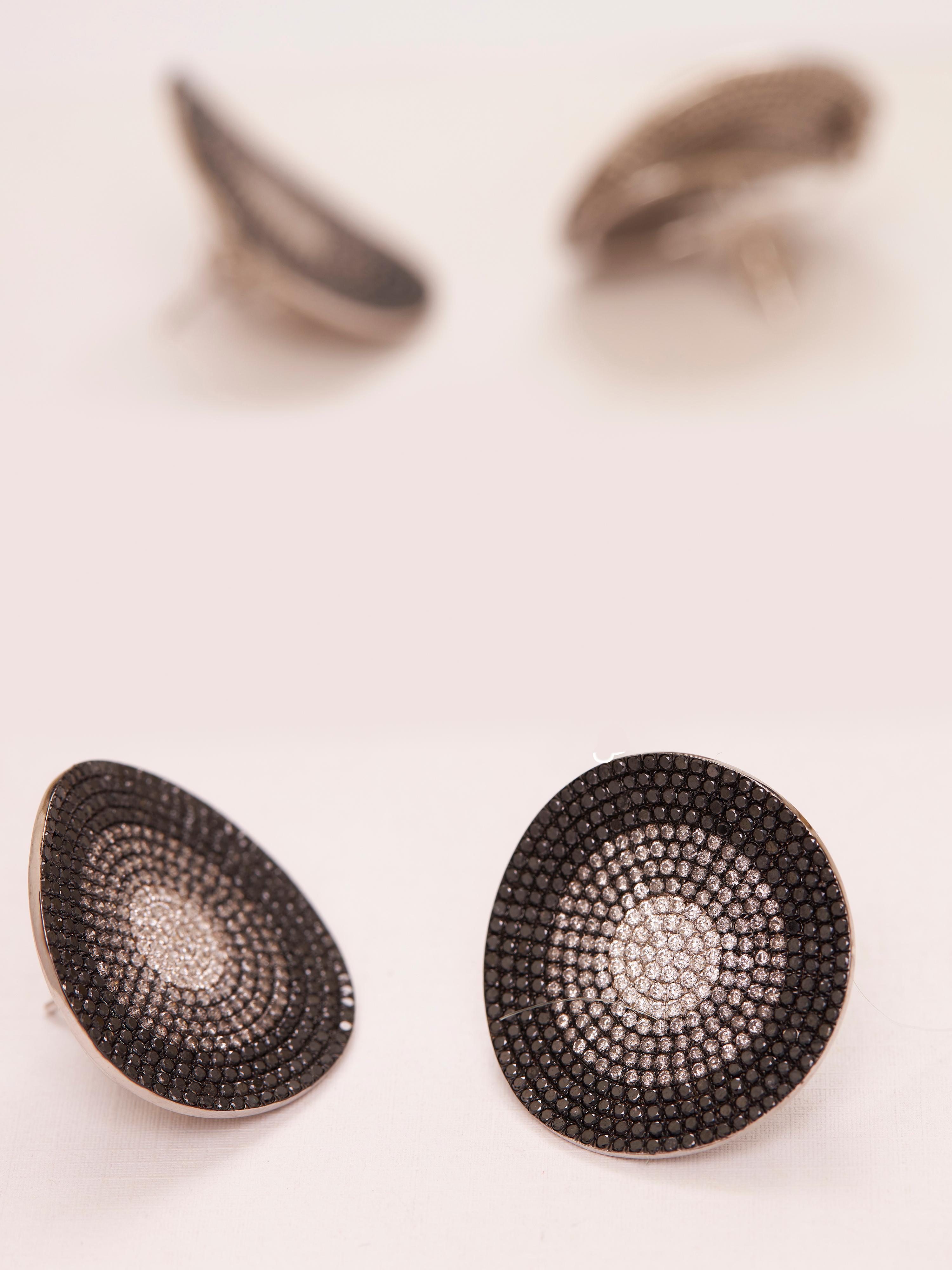 Women's Moon Phase Disc Earrings in 18kt Gold, White Black & Grey Diamonds For Sale