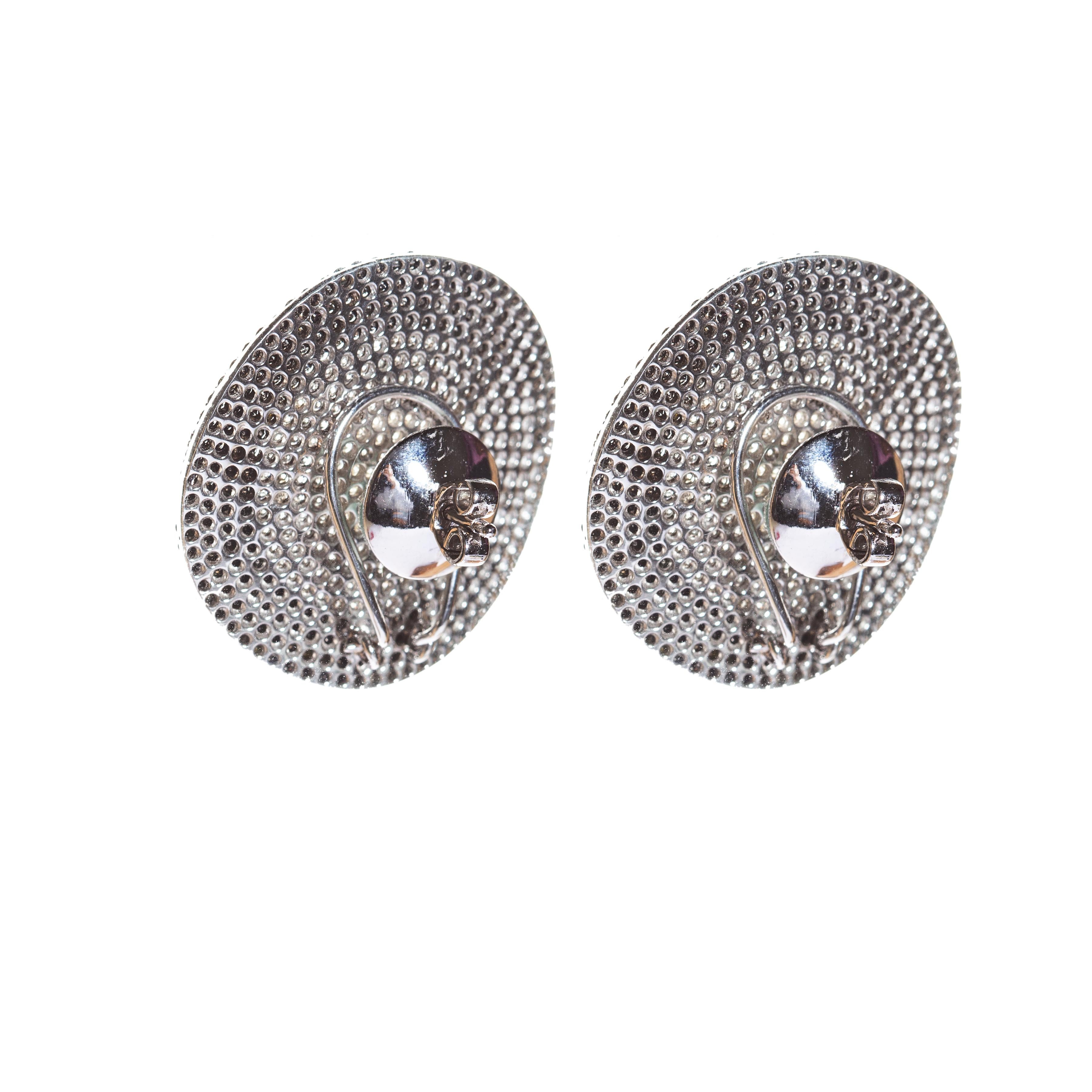 Brilliant Cut Moon Phase Disc Earrings in 18 Karat Gold Set with White Black and Grey Diamonds For Sale