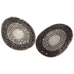 Boucles d'oreilles à disques phase de lune en argent avec diamants et or 14 carats