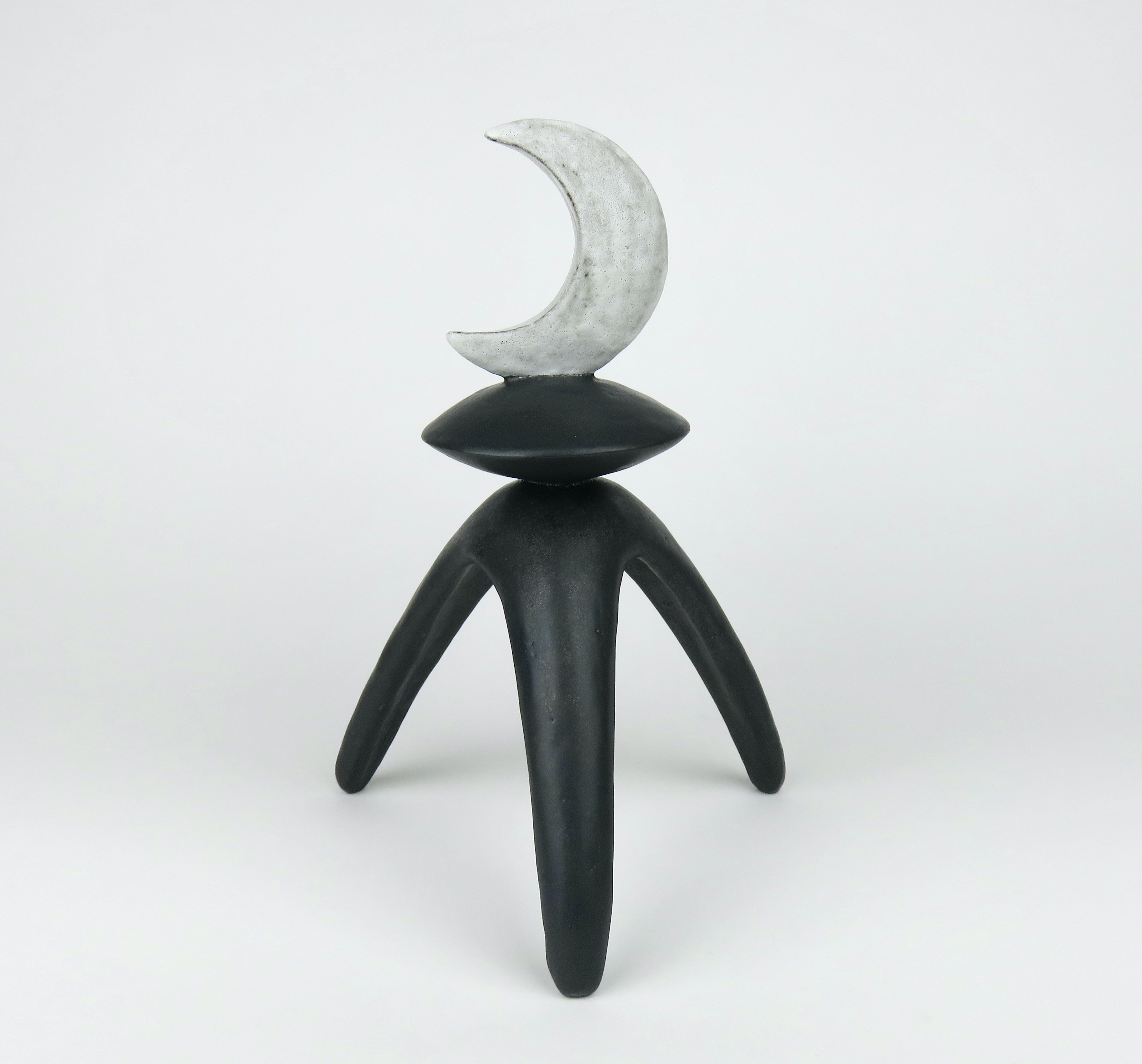 American Moon Phase Totems, White on Black Legs, Hand Built Ceramic by Helena Starcevic For Sale