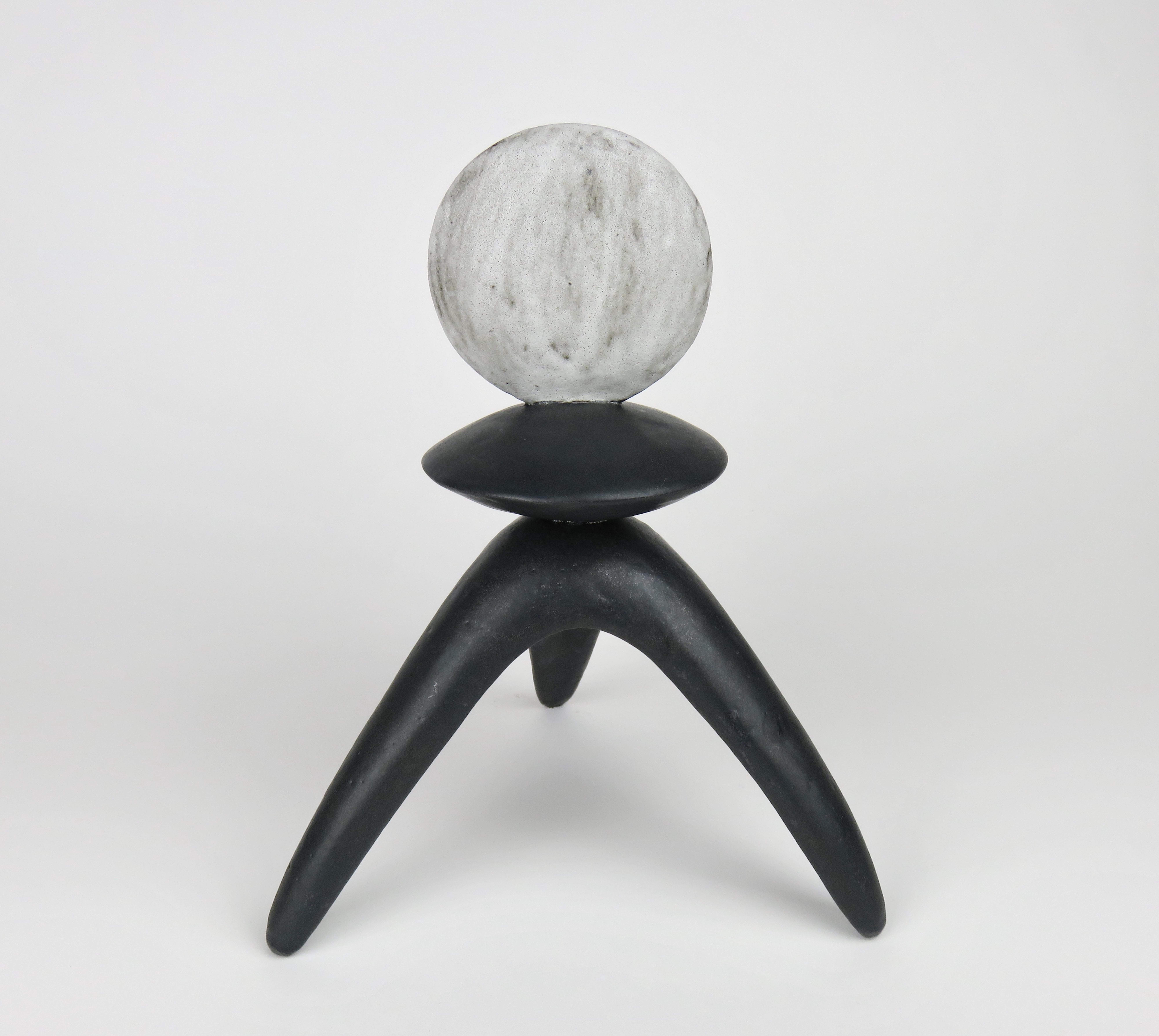 Glazed Moon Phase Totems, White on Black Legs, Hand Built Ceramic by Helena Starcevic For Sale