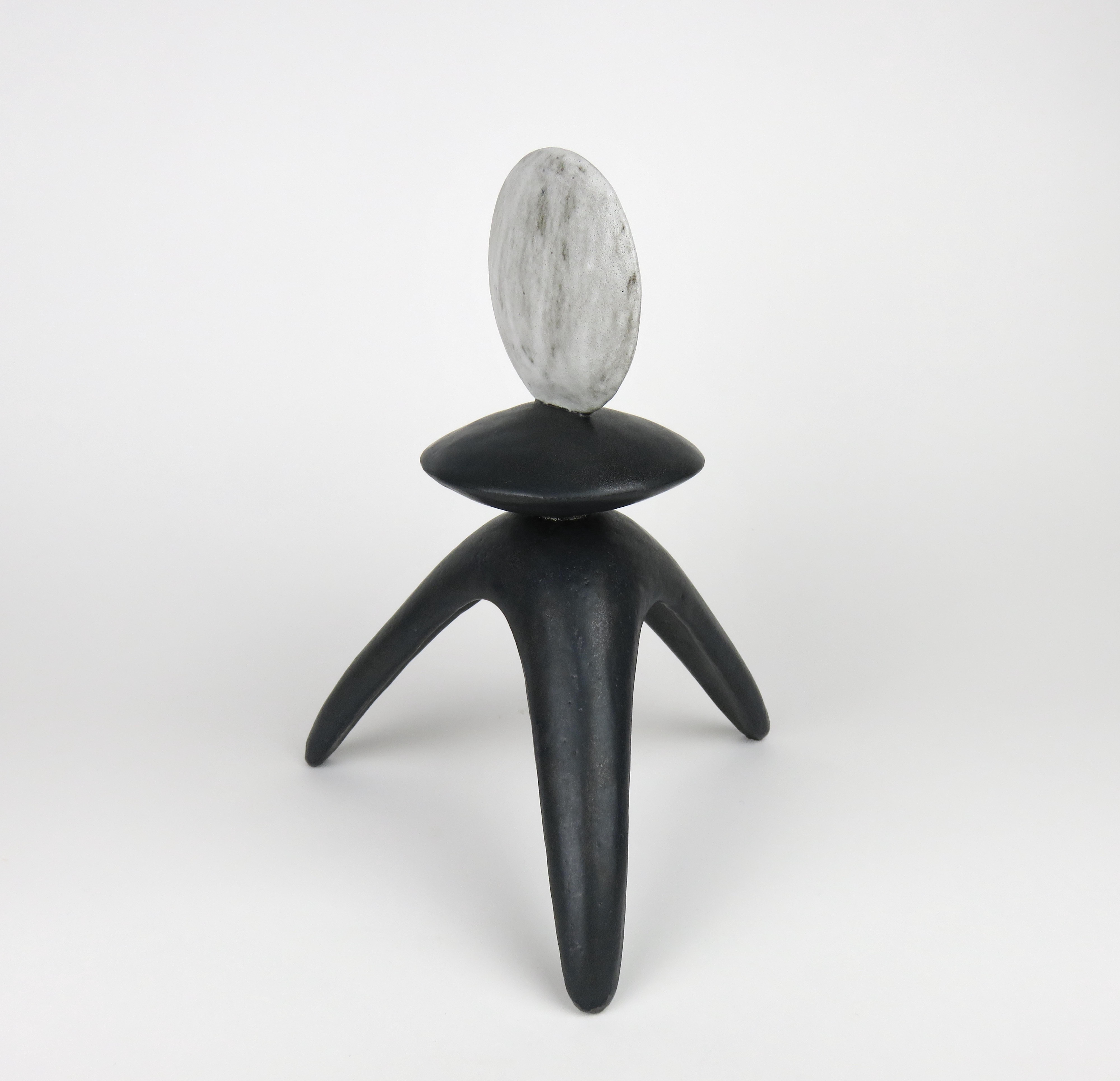 Moon Phase Totems, White on Black Legs, Hand Built Ceramic by Helena Starcevic In New Condition For Sale In New York, NY