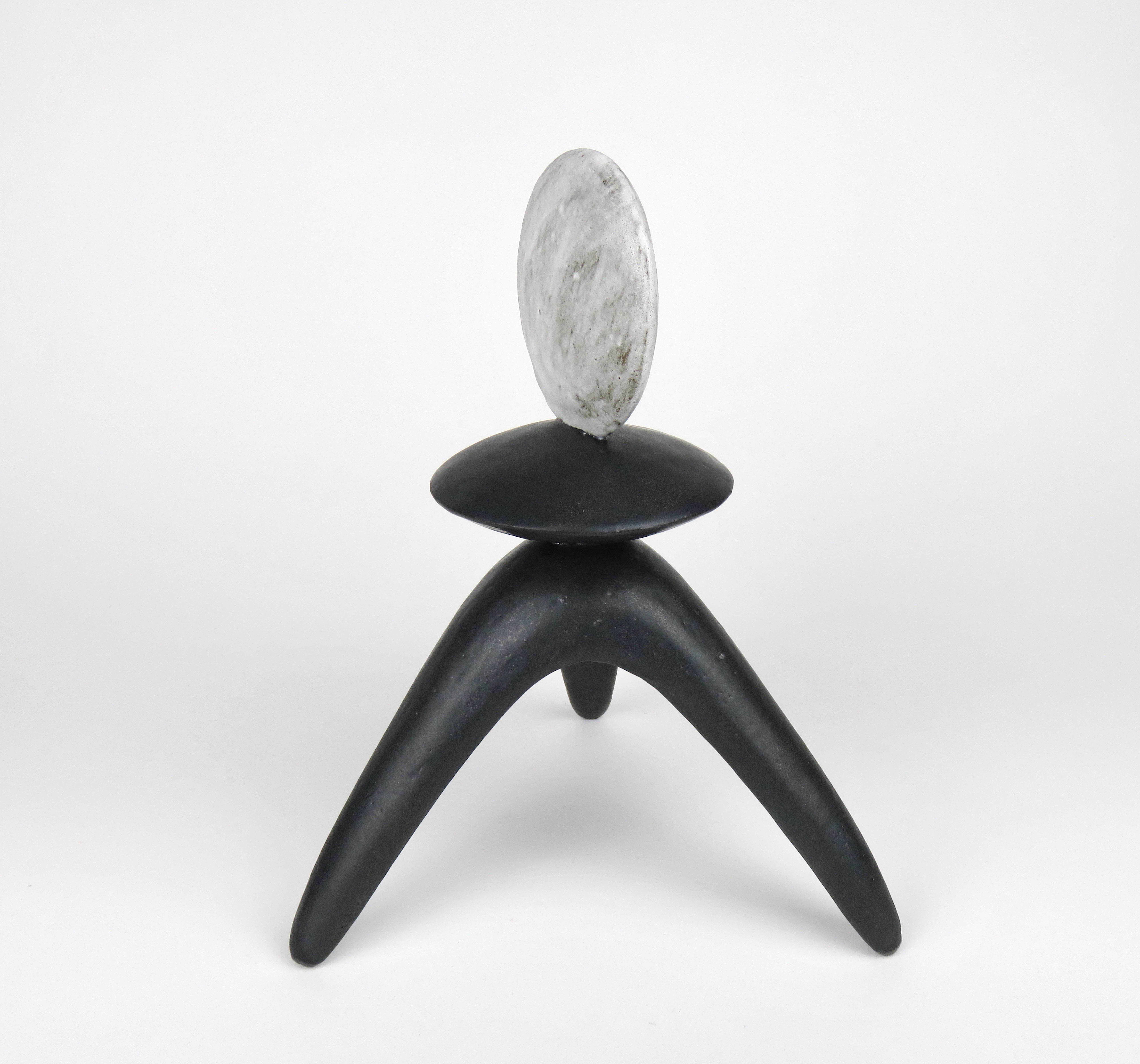 Contemporary Moon Phase Totems, White on Black Legs, Hand Built Ceramic by Helena Starcevic For Sale