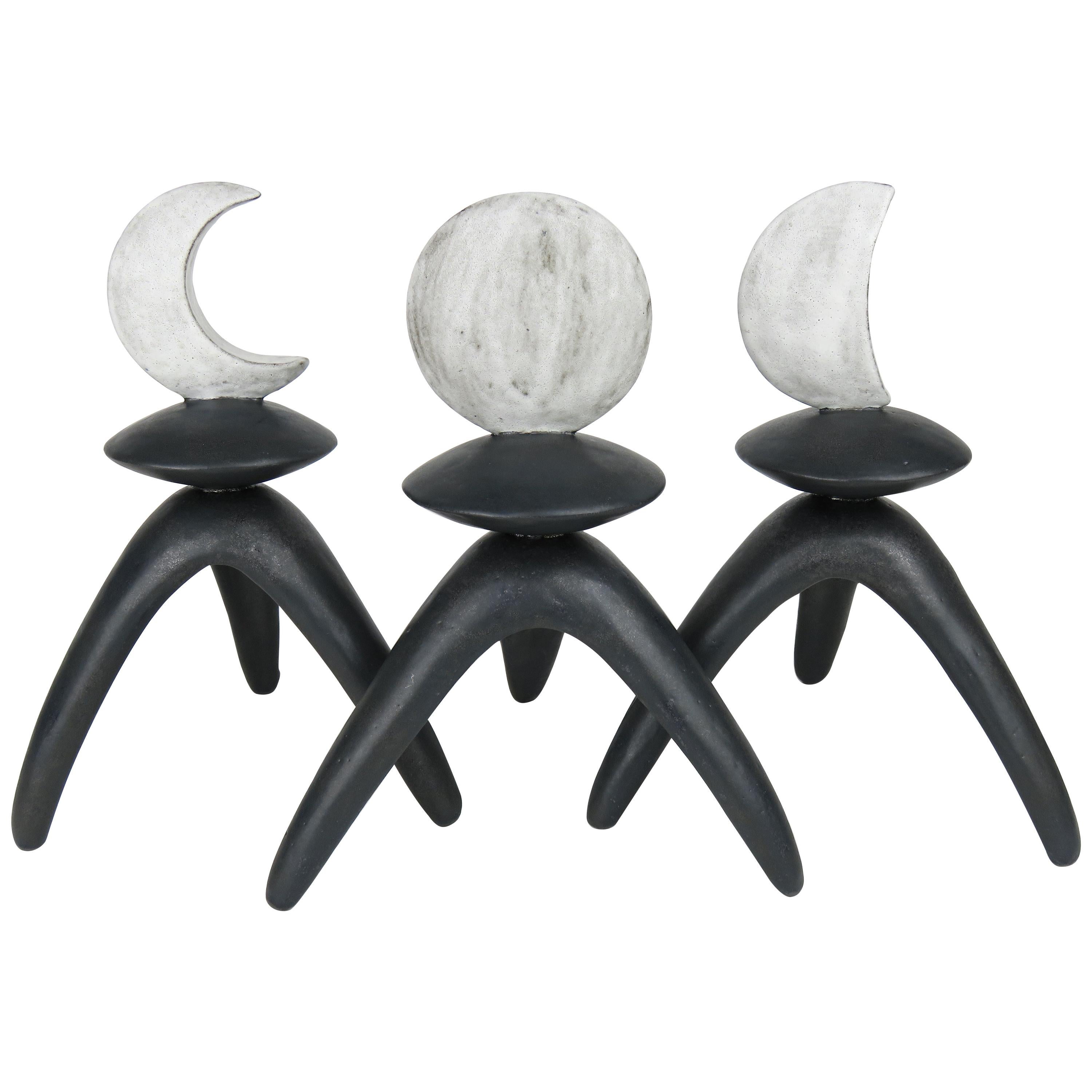 Moon Phase Totems, White on Black Legs, Hand Built Ceramic by Helena Starcevic
