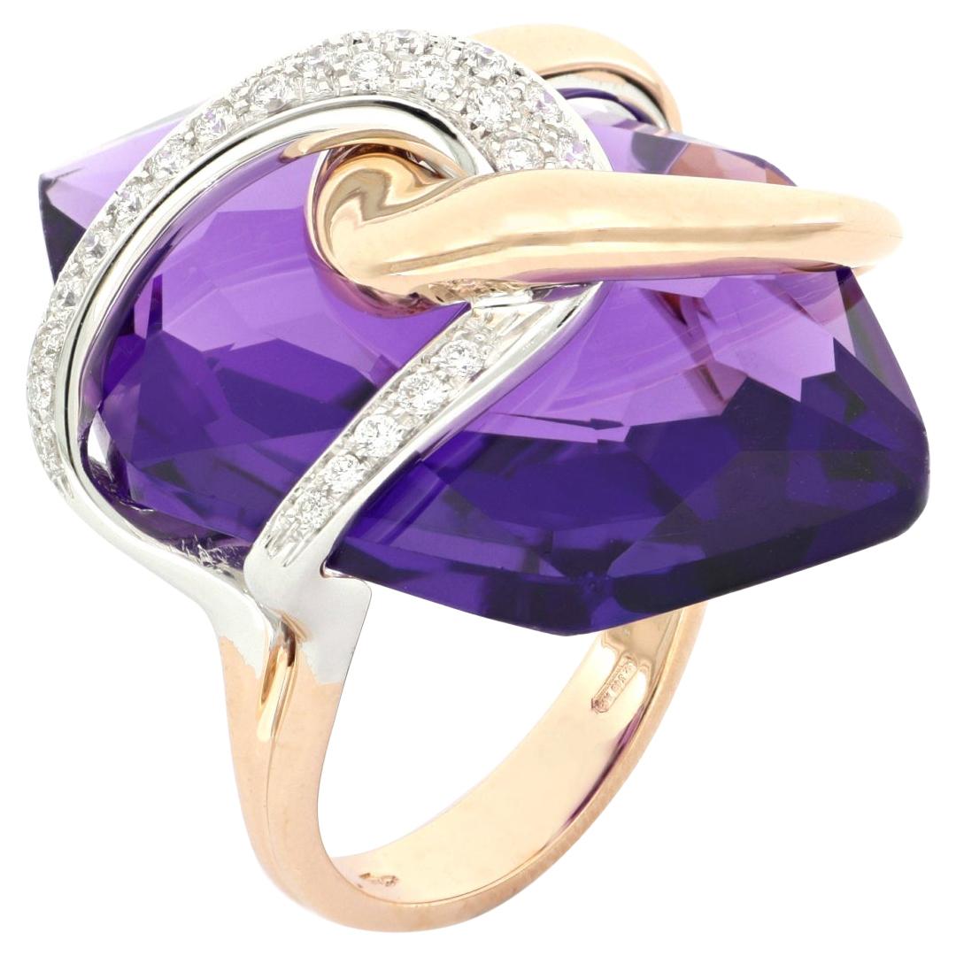 For Sale:  18 Kt Rose Gold Moon Purple Amethyst Ring With Diamonds