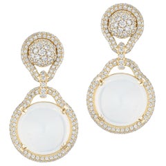 Goshwara Moon Quartz Cab And Diamond Earrings