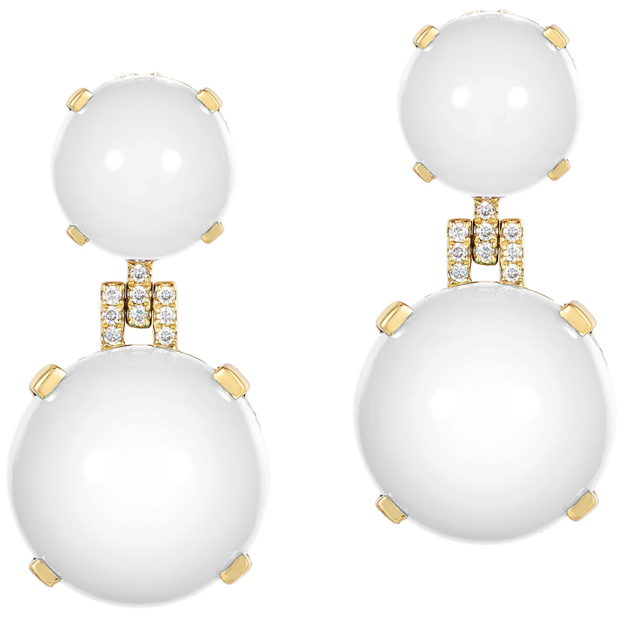 Goshwara Moon Quartz Cabochon And Diamond Earrings For Sale