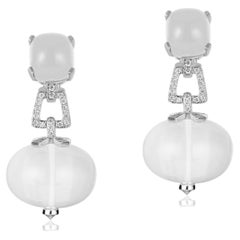 Orecchini a cuscino di quarzo lunare e perline di quarzo lunare con diamanti