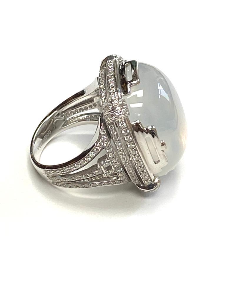 Contemporary Goshwara Cushion Cabochon Moon Quartz And Diamond Ring For Sale