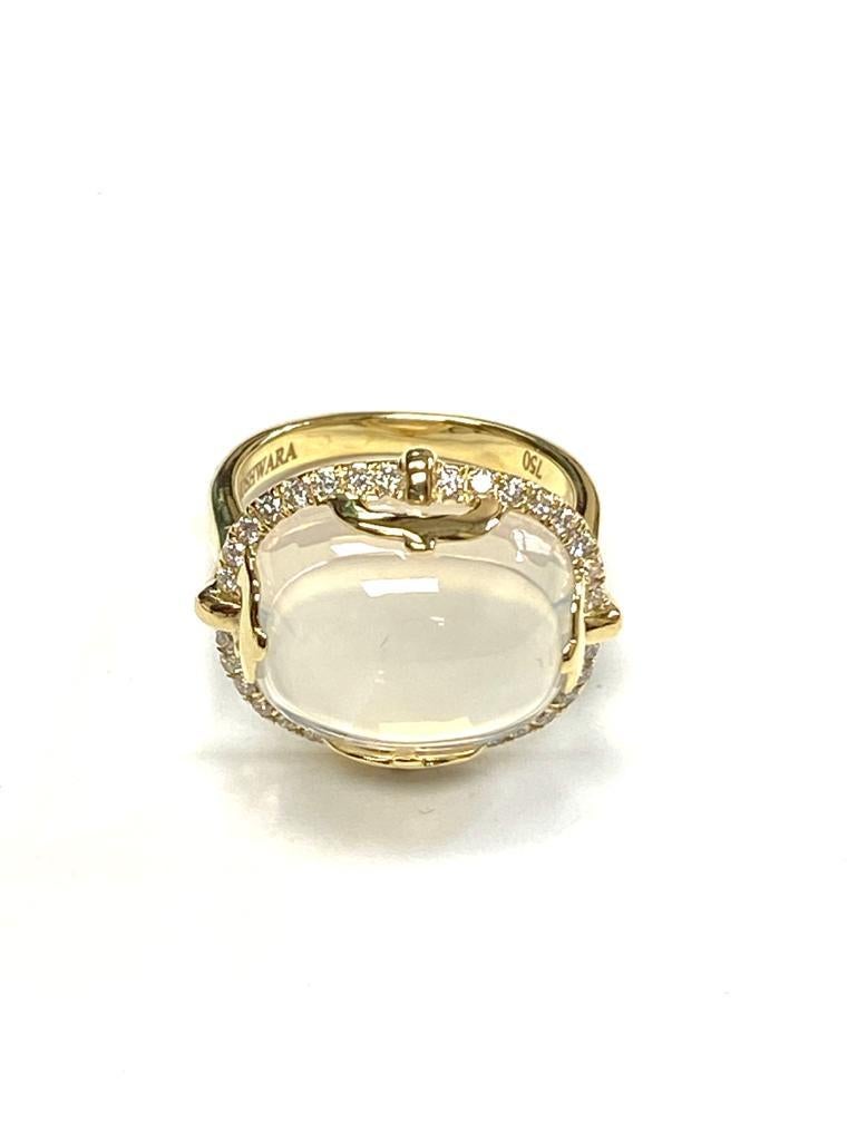 Goshwara Cushion Cabochon Moon Quartz And Diamond Ring For Sale 2
