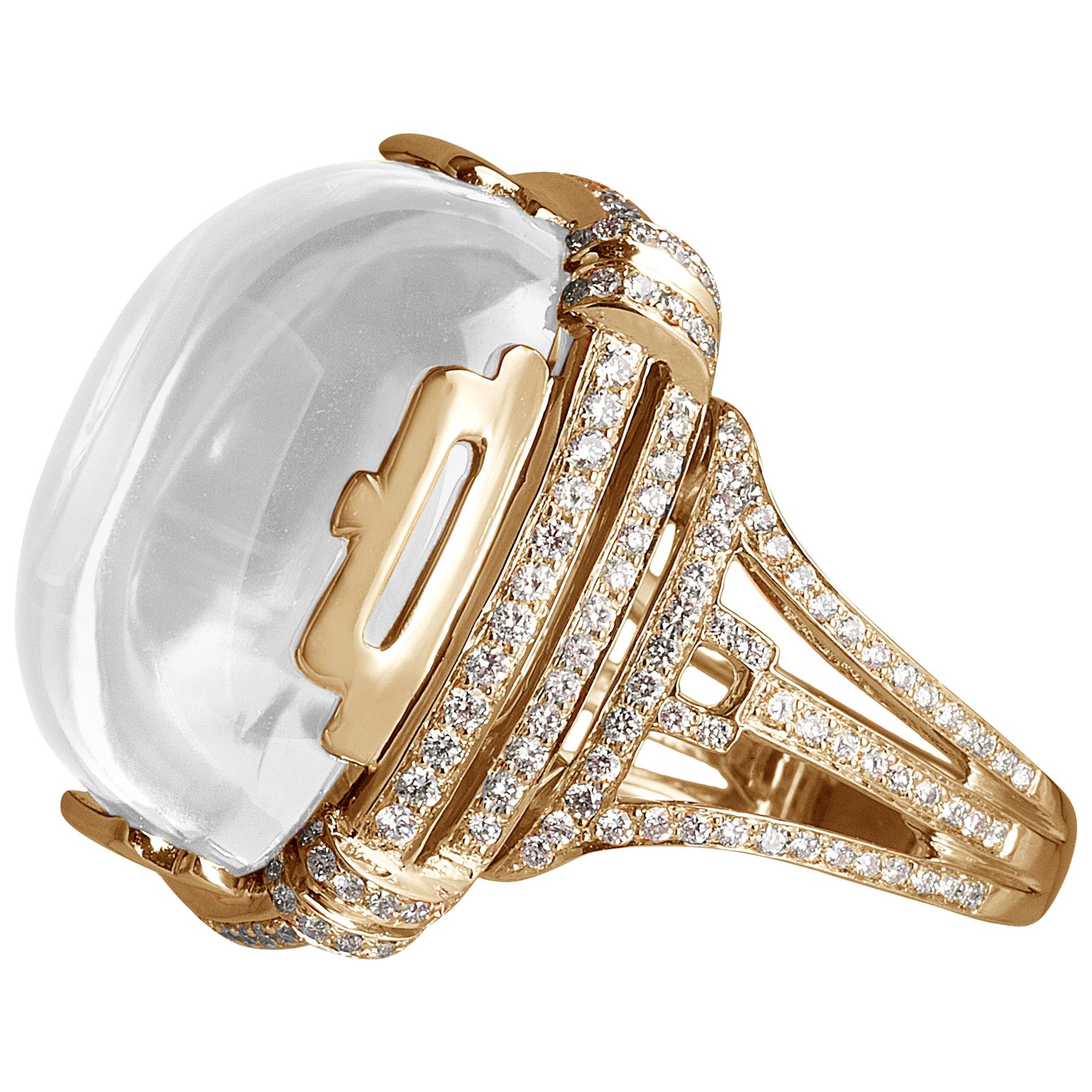 Goshwara Moon Quartz Cabochon And Diamond Ring For Sale