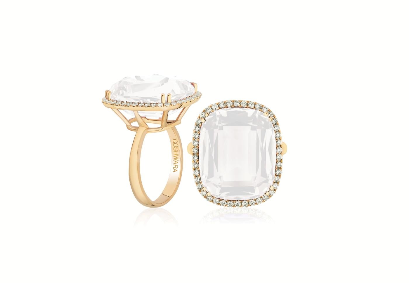 En venta: Anillo de cuarzo lunar y diamantes talla cojín en oro amarillo de 18 quilates  4