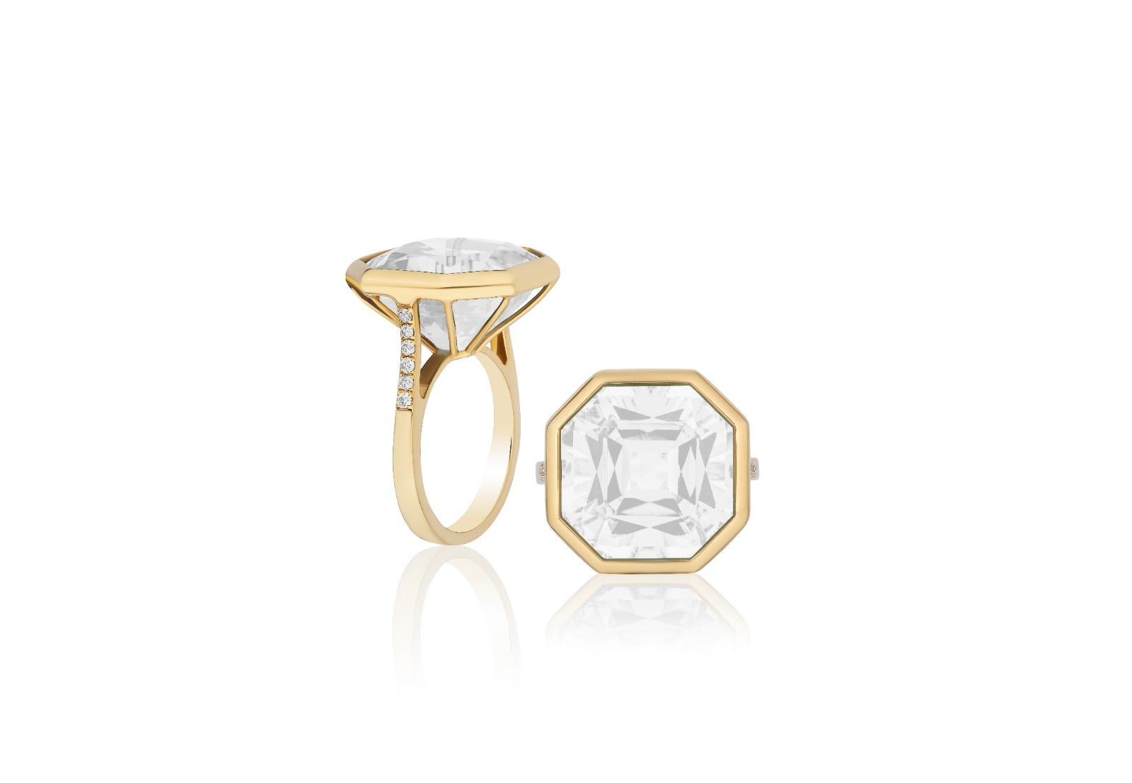 For Sale:  Moon Quartz & Diamond Octagon Ring in 18K Yellow Gold 5
