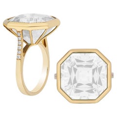 Moon Quartz & Diamond Octagon Ring in 18K Yellow Gold
