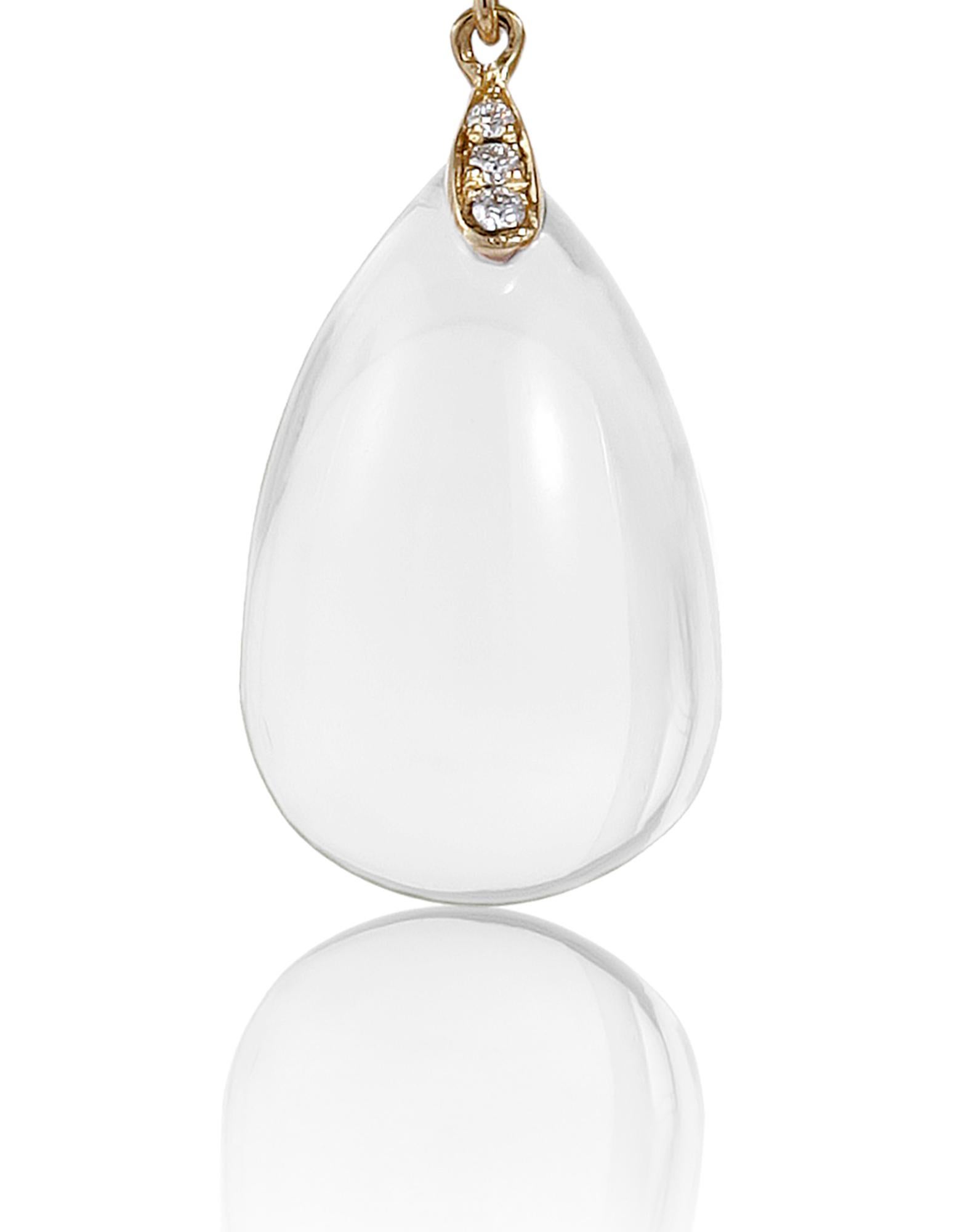 Moon Quartz Drop and Moon Quartz with Diamond Earrings In New Condition In New York, NY